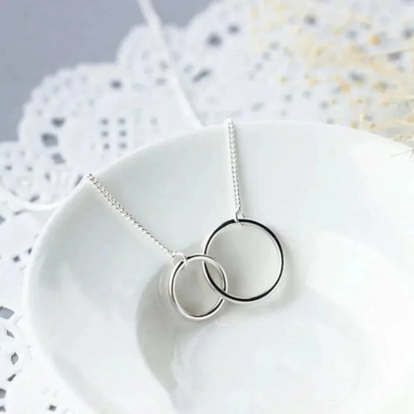 925 Sterling Silver Dainty Double Circle Necklace - Picture 3 of 5